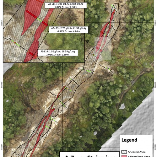 Figure 4 : Stripped, trenched and channel sampling image of the A-Zone